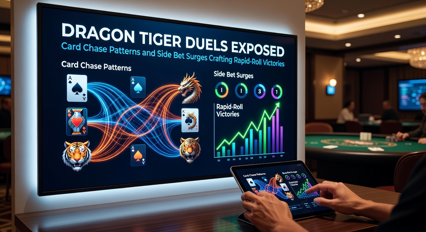 Close-up of Dragon Tiger side bet options on electronic display, highlighting Suited Dragon, Big/Small, and Tie variants during a heated chase