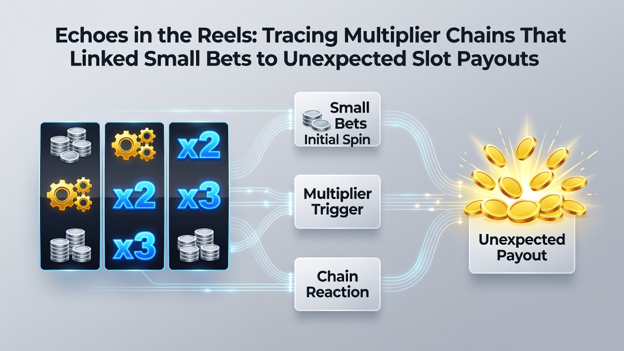 Close-up view of slot reels with active multipliers and payout notifications in a casino setting