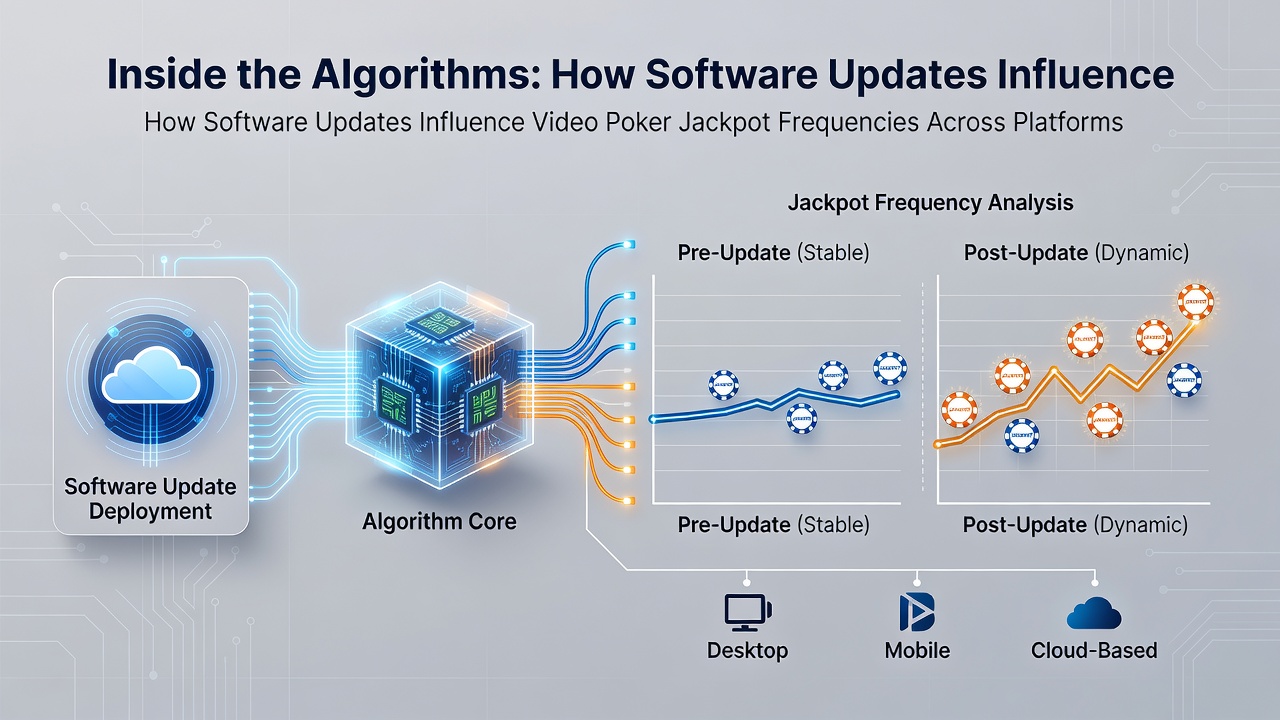 Casino floor with video poker terminals undergoing software synchronization