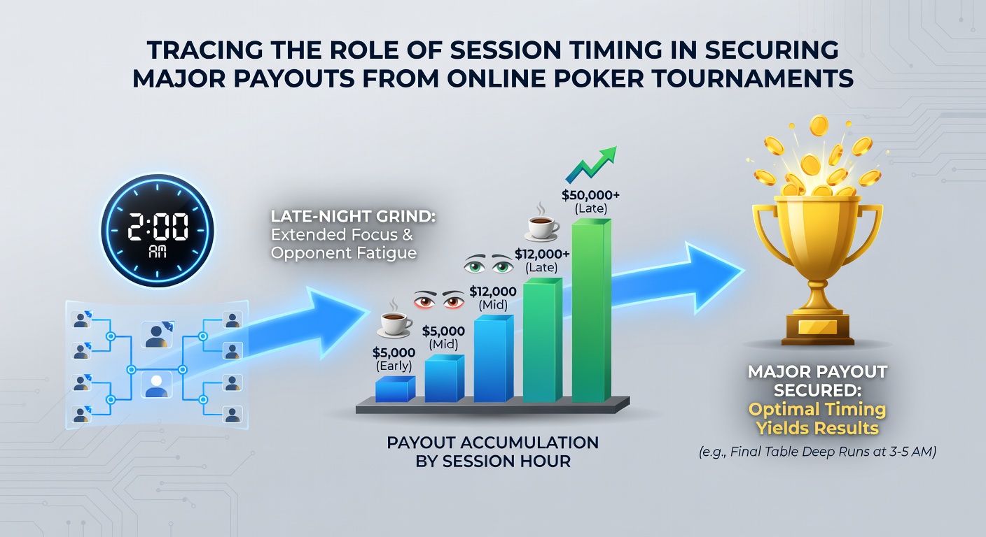 Online poker interface displaying session duration metrics and payout history graphs